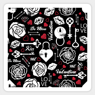 Kitsch Valentine | black, white and red | love pattern Sticker